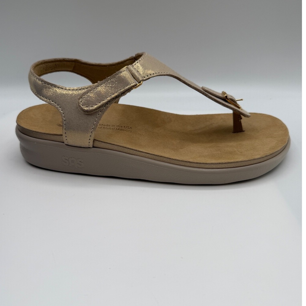 SAS Marina Sandals Women's 7 W, Soft Gold Metallic Leather Comfort Thong